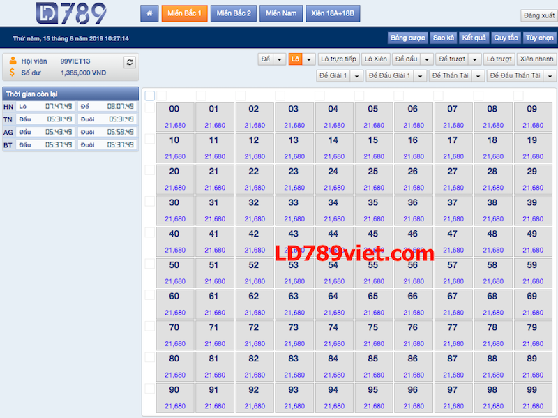 Giá lô thường tại LD789 Việt
